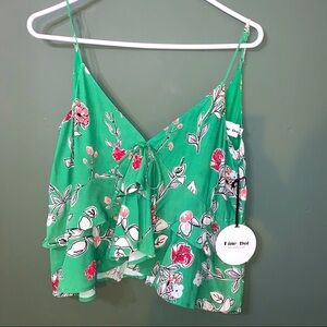 Line + Dot Green Floral Crop Cami